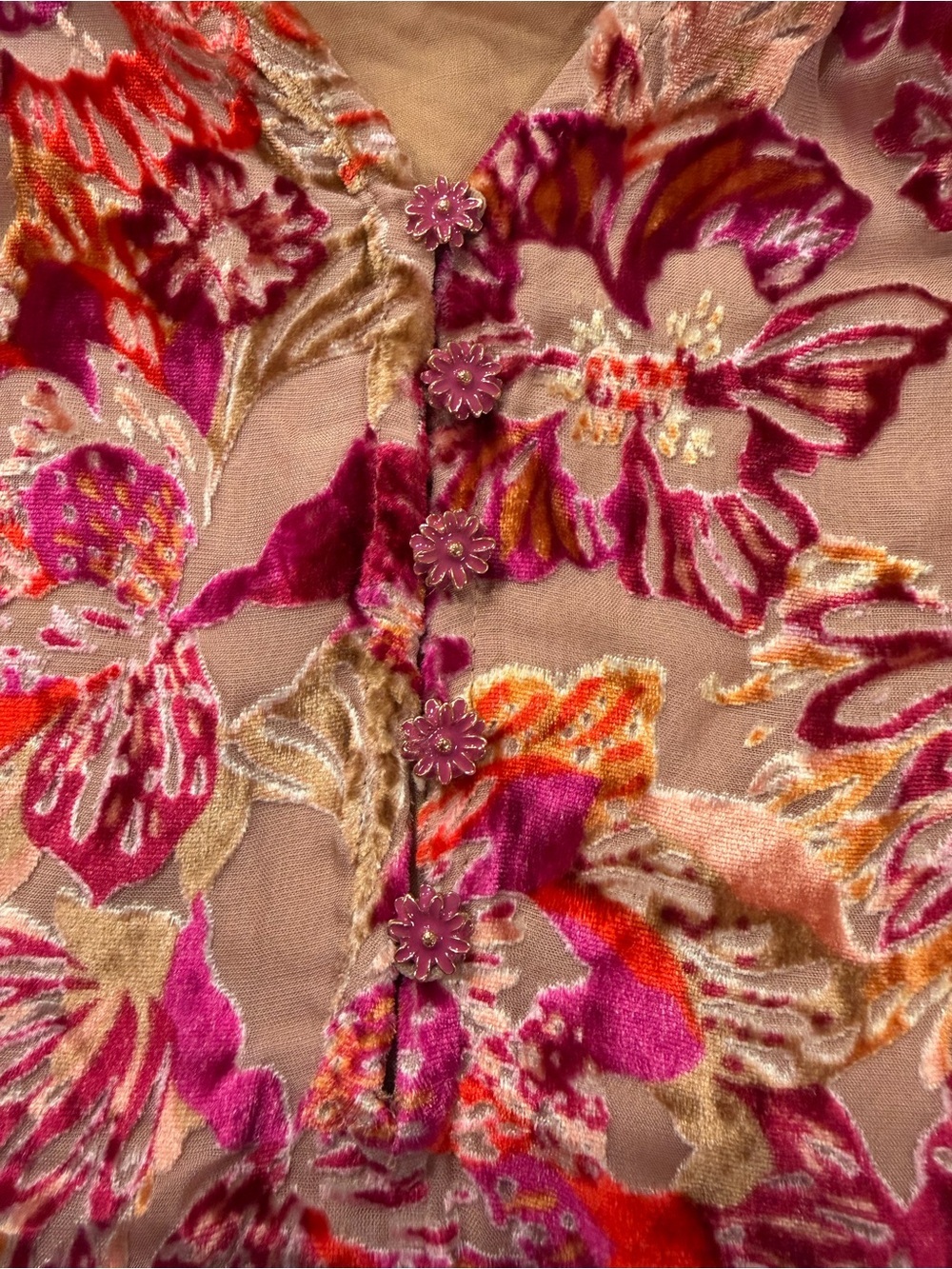 Hale Bob Silk Blend Burnout Velvet Blouse Pink Floral Boho Top Women’s L NWT - Picture 10 of 14